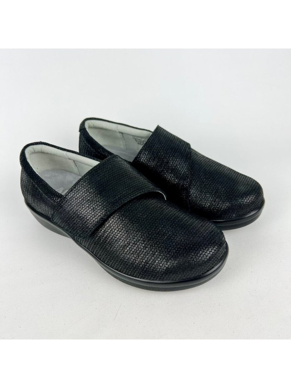 Alegria Womens Lauryn Black Metallic Leather Loafers size 37W US 7 7.5 Wide